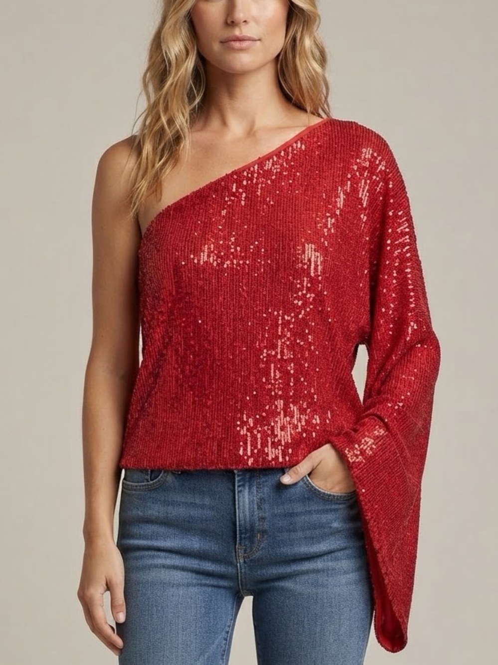 NWT Glam One Sleeve Sequin Top Size Small